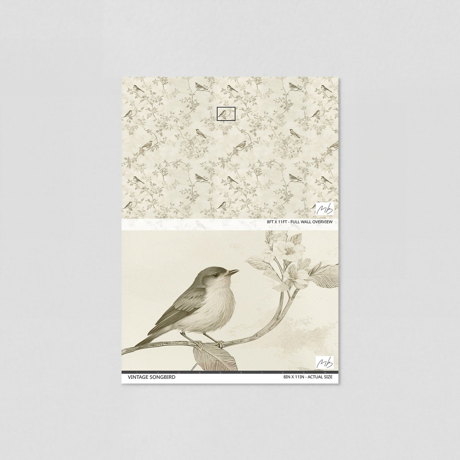 Vintage Songbird Wallpaper - 10 FT H X 33.25 FT W P&amp;S