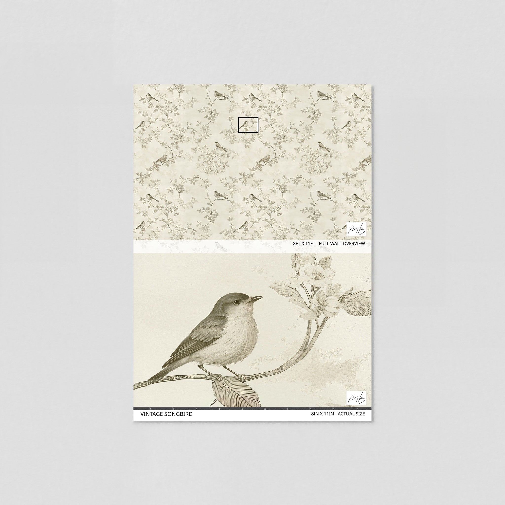 Vintage Songbird Wallpaper - 10 FT H X 33.25 FT W P&amp;S