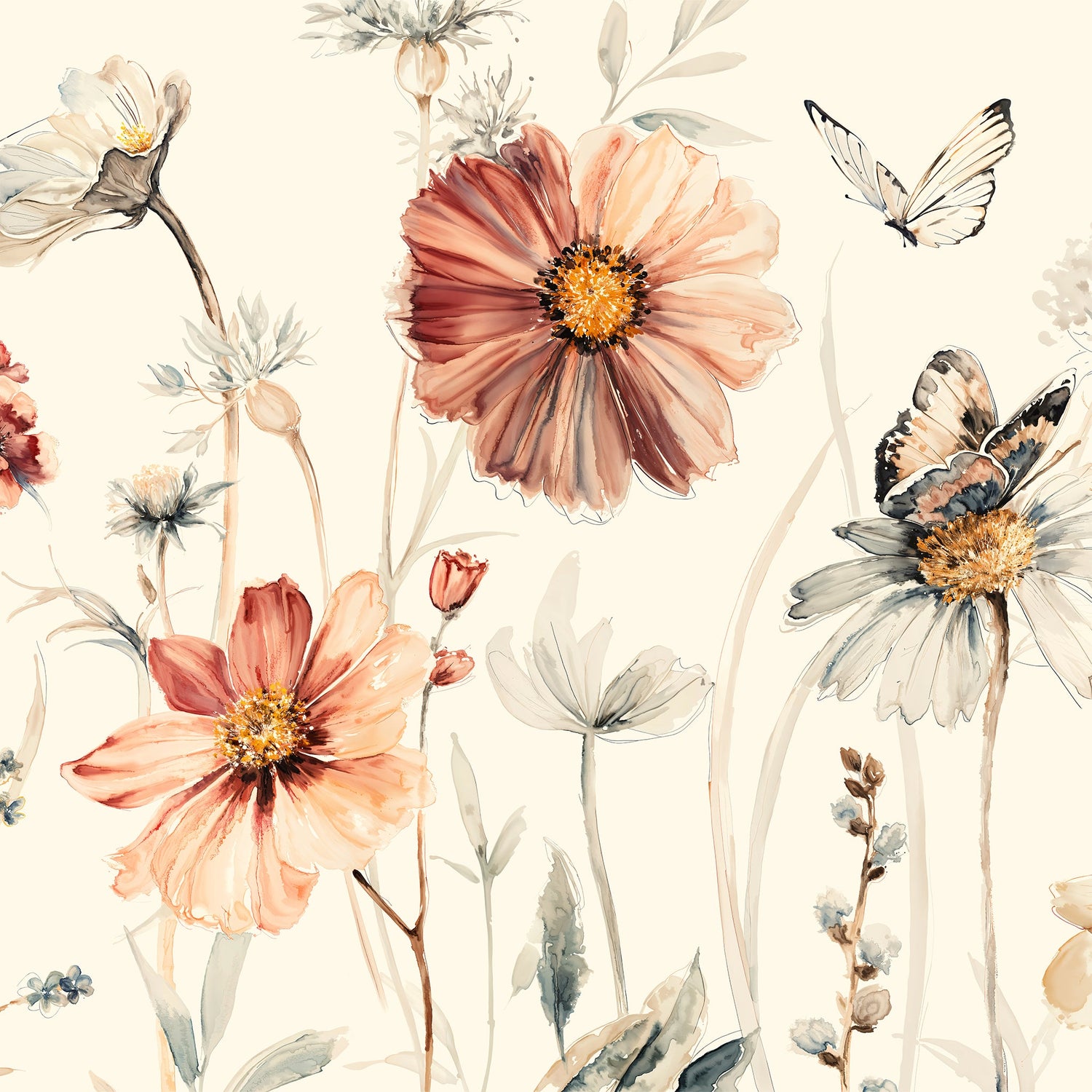Wildflower Dreams Wallpaper (Cream) - 18 FT H X 17.4 FT W LUXE