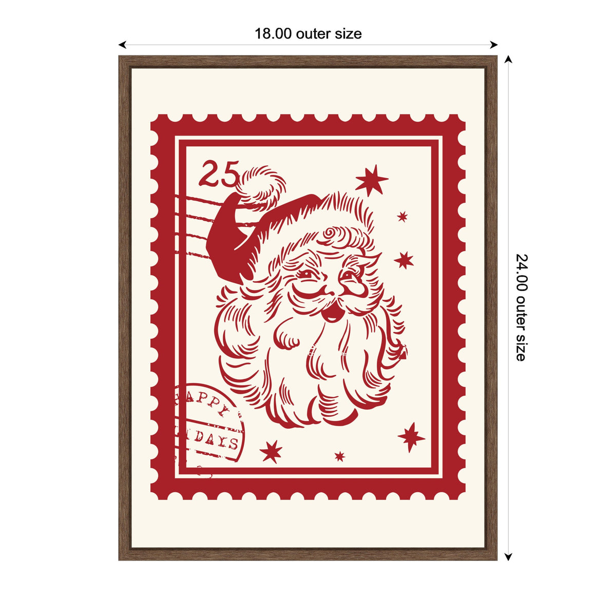 Retro Santa Christmas Stamp by Lucky Guava Framed Canvas Wall Art Print