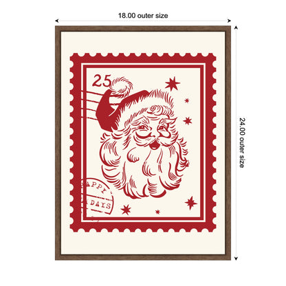 Retro Santa Christmas Stamp by Lucky Guava Framed Canvas Wall Art Print