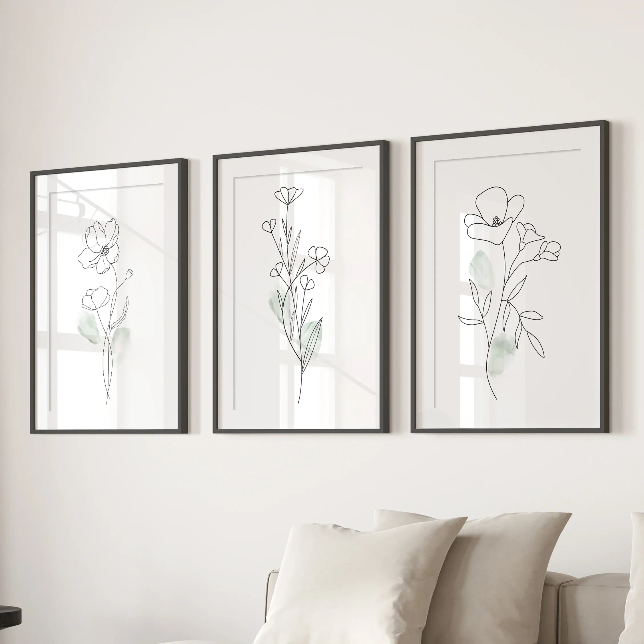 Modern Botanical Line Art Decor. 3 Piece Floral Print Set