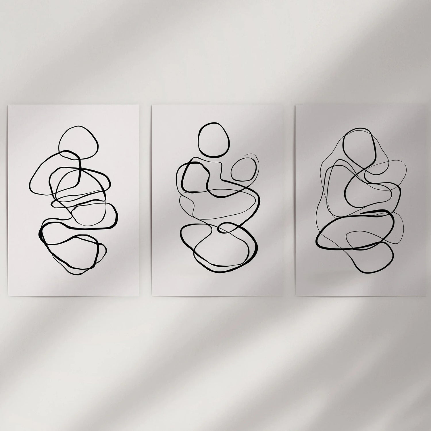 Abstract Line Art Wall Art Set of 3. Minimalist Figure Drawings