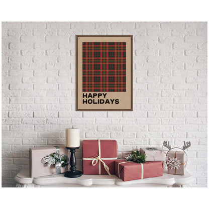 Holiday Plaid Neutral Linen by Kikiandnim Framed Canvas Wall Art Print