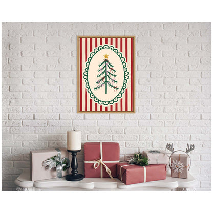 Retro Striped Christmas Tree by Lucky Guava Framed Canvas Wall Art Print