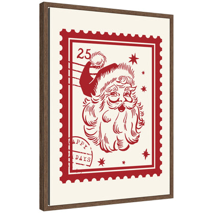 Retro Santa Christmas Stamp by Lucky Guava Framed Canvas Wall Art Print