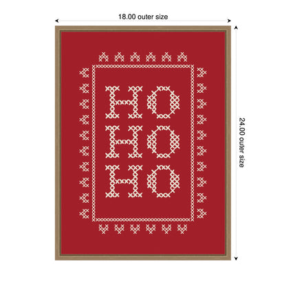 Ho Ho Ho Cross Stitch Red by Kikiandnim Framed Canvas Wall Art Print