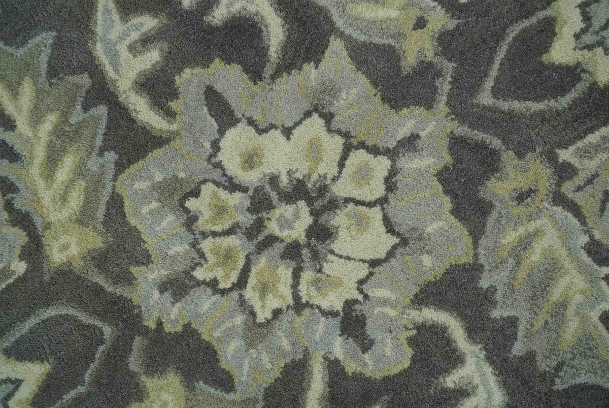Antique Design 8x10 Charcoal and Beige Traditional Floral Hand Tufted rug