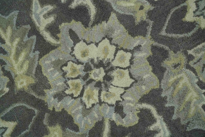 Antique Design 8x10 Charcoal and Beige Traditional Floral Hand Tufted rug
