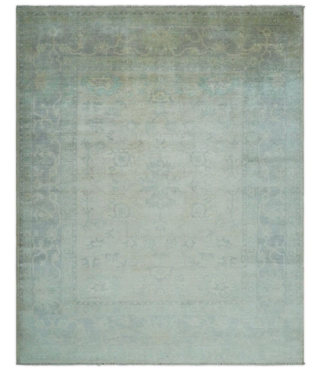 Antique Finish Silver, Gray and Charcoal Hand Knotted Oriental Oushak 8x10 wool Area Rug