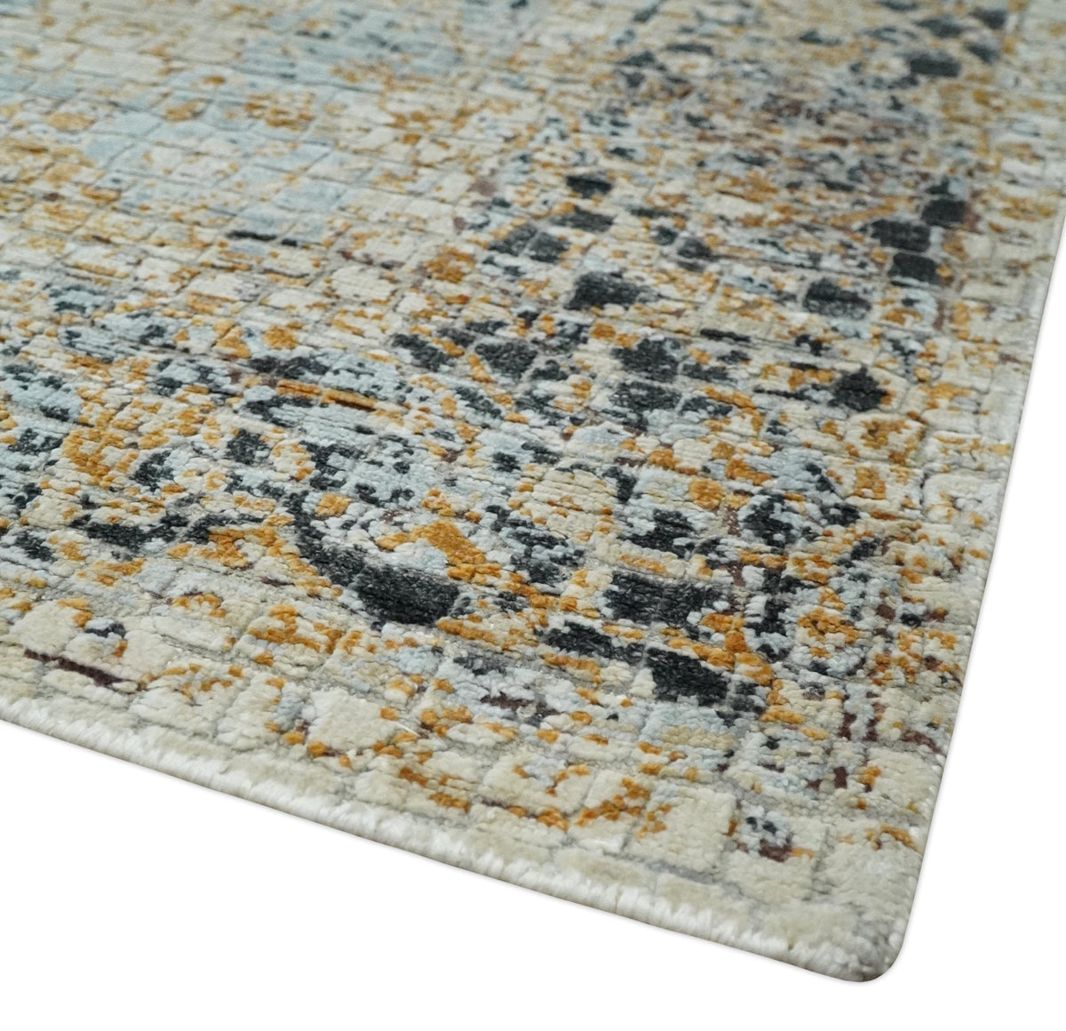 Antique look Aqua, Gold and Charcoal Hand Knotted Carved Texture Traditional Oriental Oushak 8x10 wool Area Rug