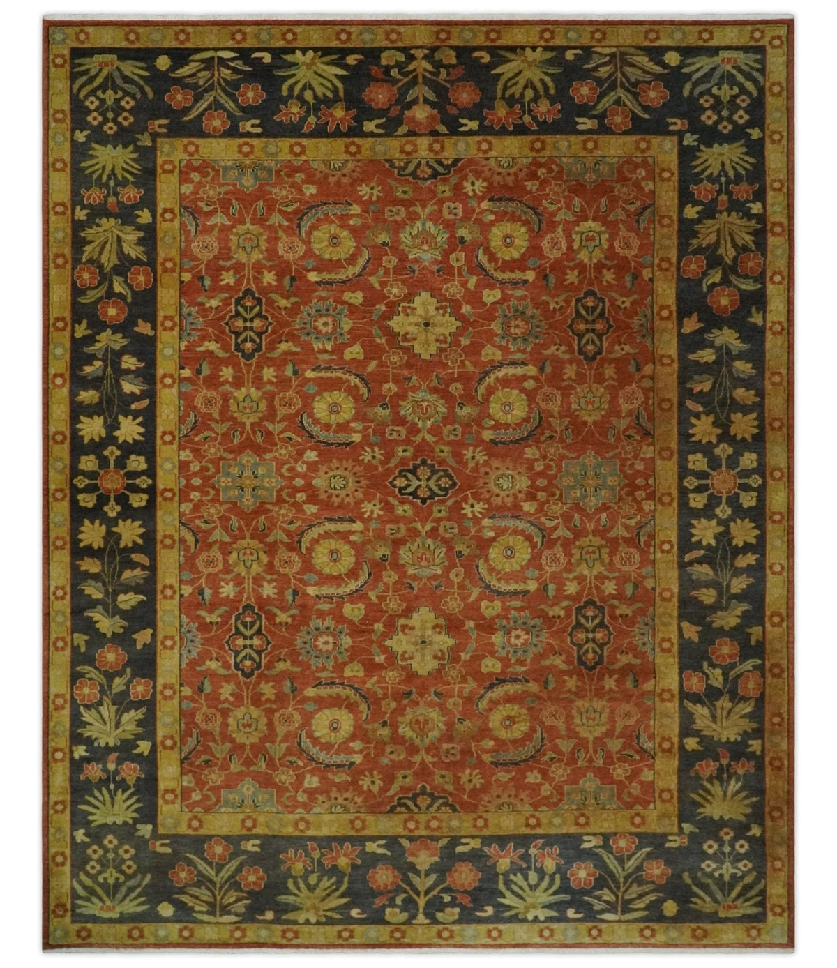 Antique Style 8x10 Rust, Black and Gold Hand Knotted Traditional Turkish Serapi Wool Area Rug