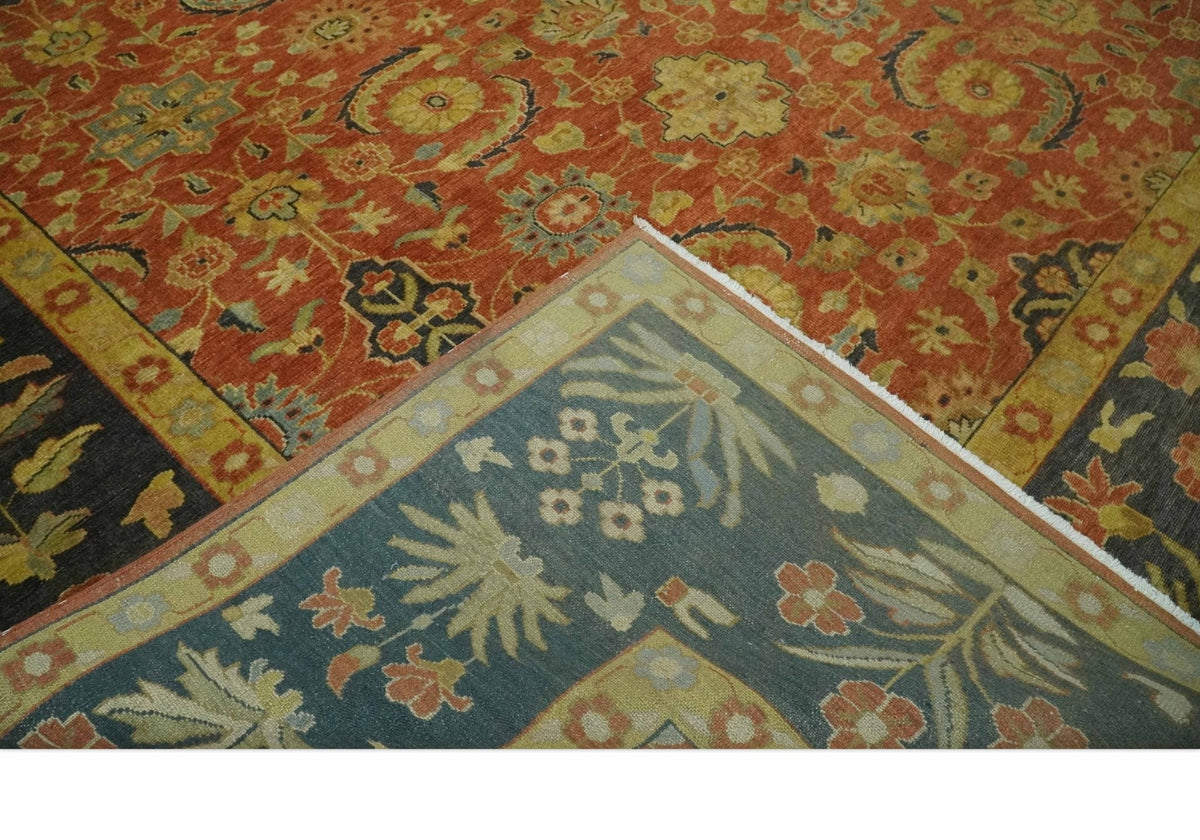 Antique Style 8x10 Rust, Black and Gold Hand Knotted Traditional Turkish Serapi Wool Area Rug