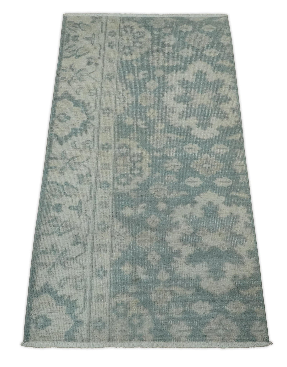 Antique Style Ivory and Gray Hand Knotted Traditional Oushak 2x4 wool Bedside Rug