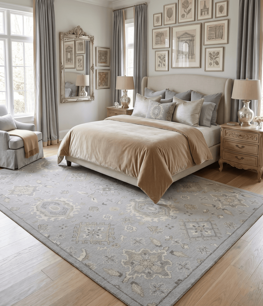Antique Style Silver And Beige Modern Oushak wool Area Rug