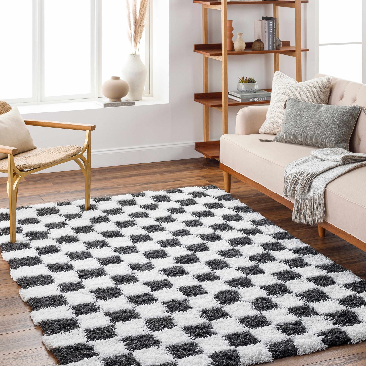 Atira Black &amp; White Checkered Area Rug