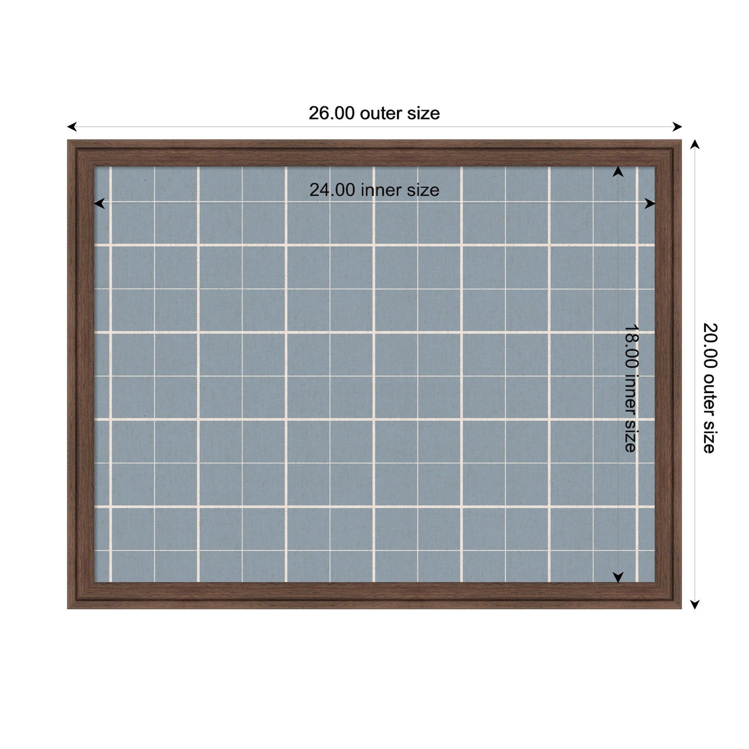 Framed Fabric Pinboard Light Blue Plaid Wall Organization