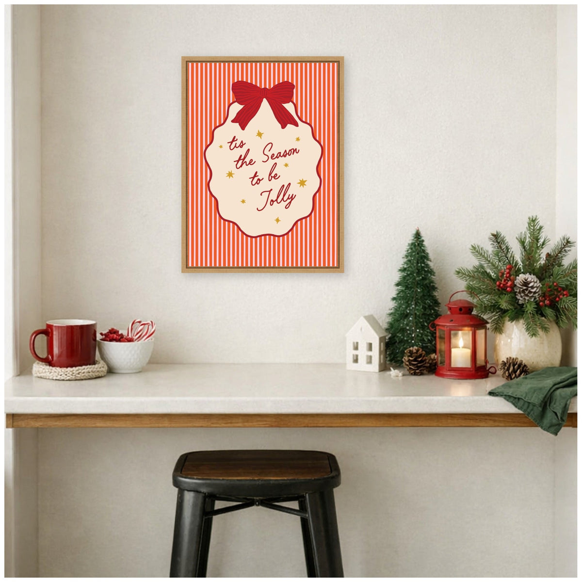 Retro Tis the Season Jolly by Lucky Guava Framed Canvas Wall Art Print