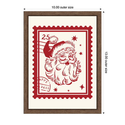 Retro Santa Christmas Stamp by Lucky Guava Framed Canvas Wall Art Print