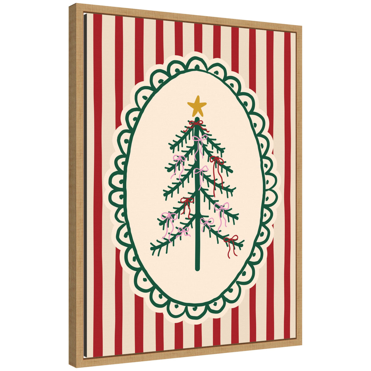 Retro Striped Christmas Tree by Lucky Guava Framed Canvas Wall Art Print