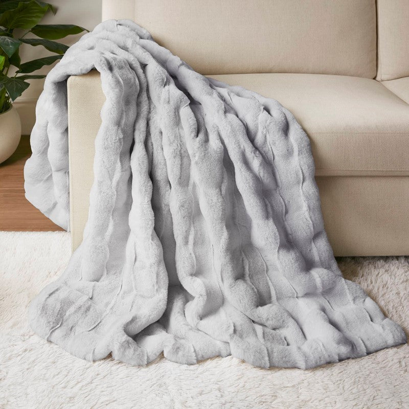 Vivienne Faux Fur Throw - Light Grey