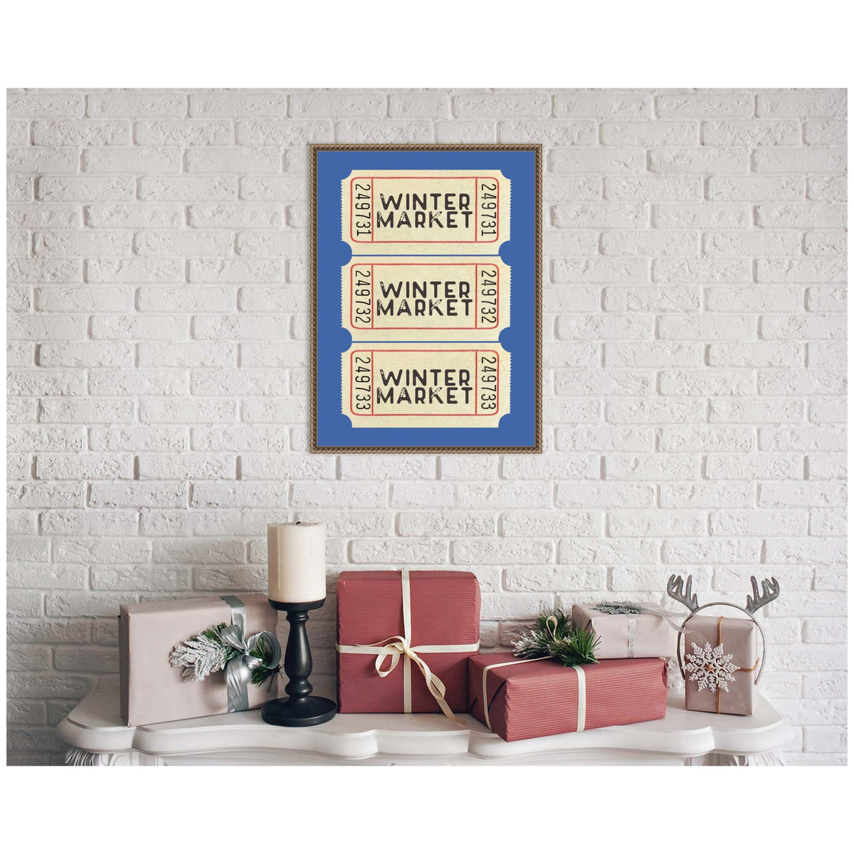 Winter Market Ticket by Kikiandnim Framed Canvas Wall Art Print