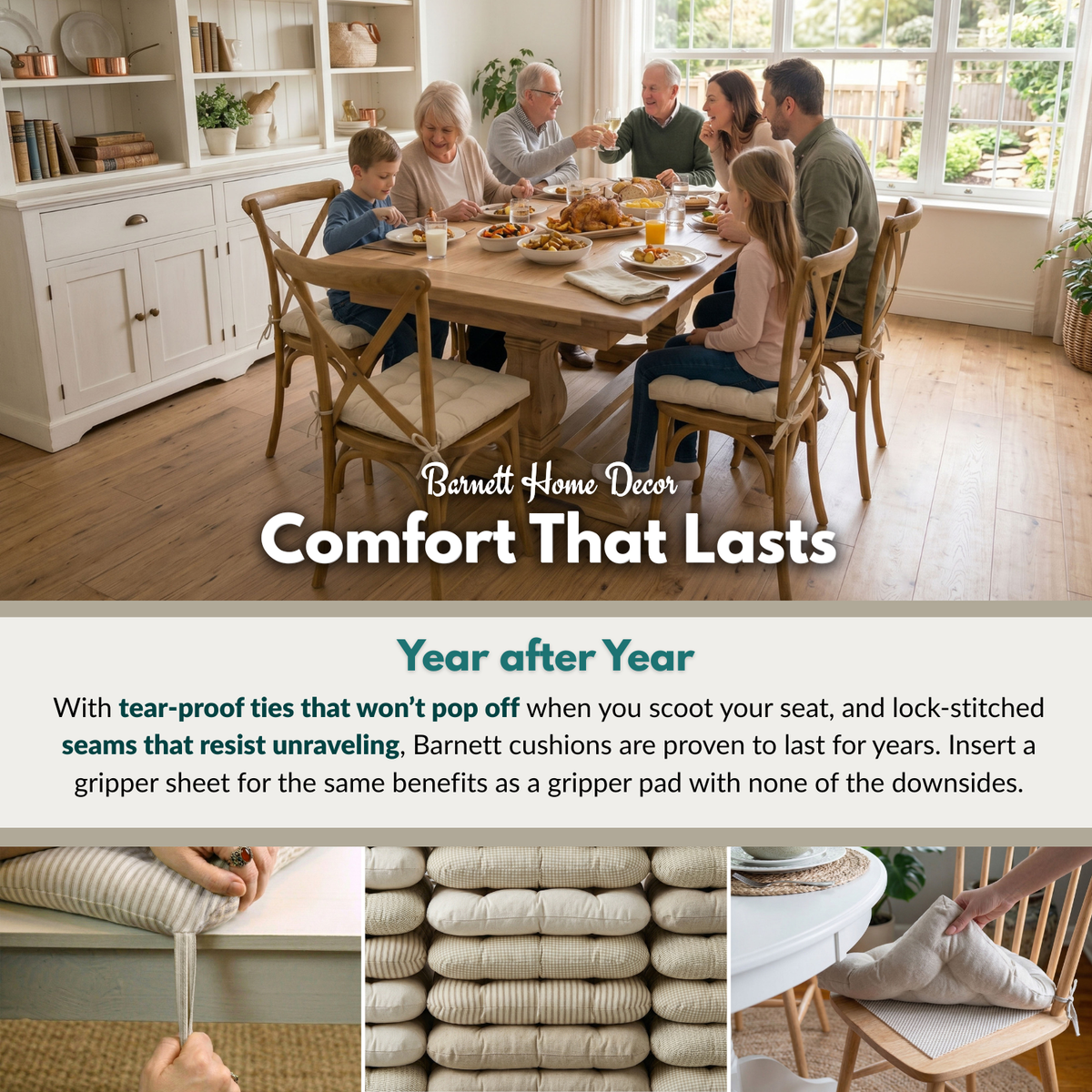 Cotton Duck Brown Solid Color Dining Chair Pads  - Made in USA - 100% Cotton - Machine Washable