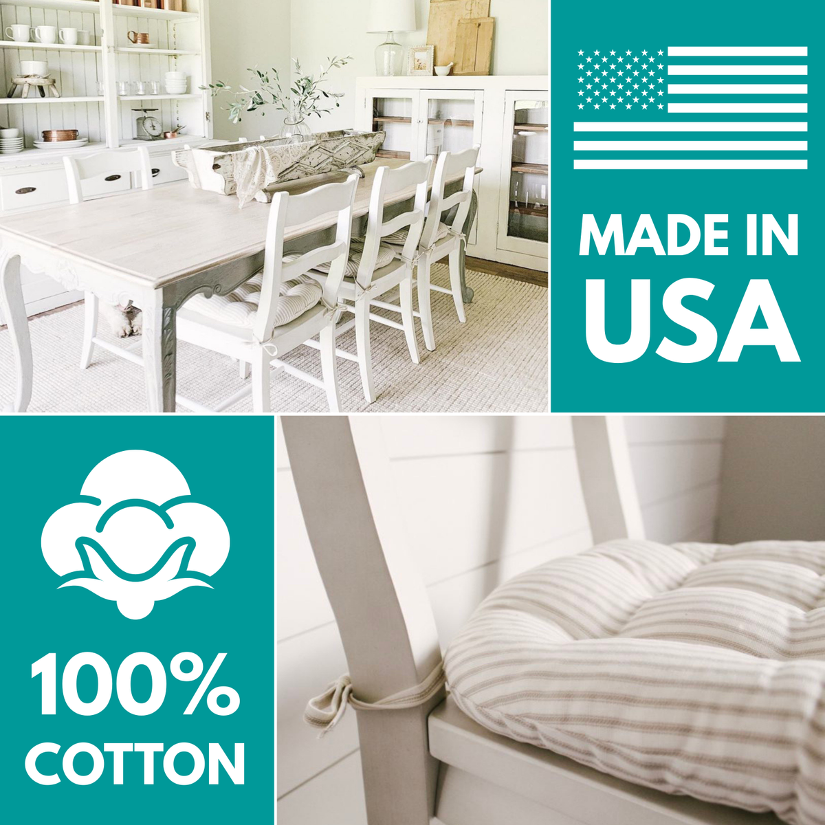 Cotton Duck Navy Blue Solid Color Dining Chair Pads  - Made in USA - 100% Cotton - Machine Washable