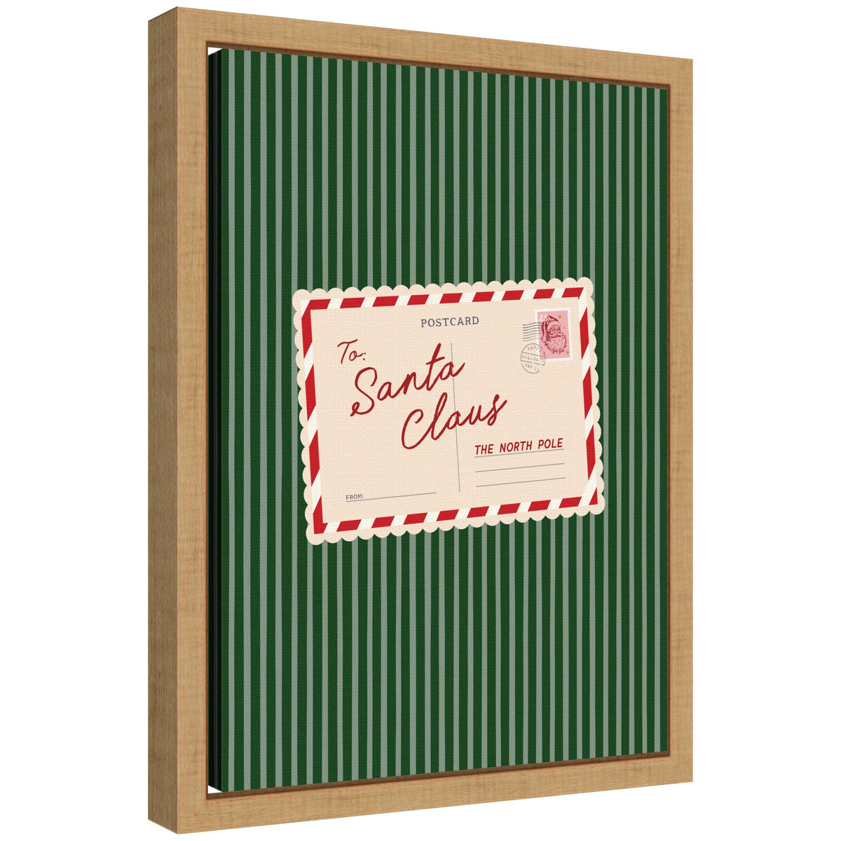Retro Santa Claus Postcard by Lucky Guava Framed Canvas Wall Art Print
