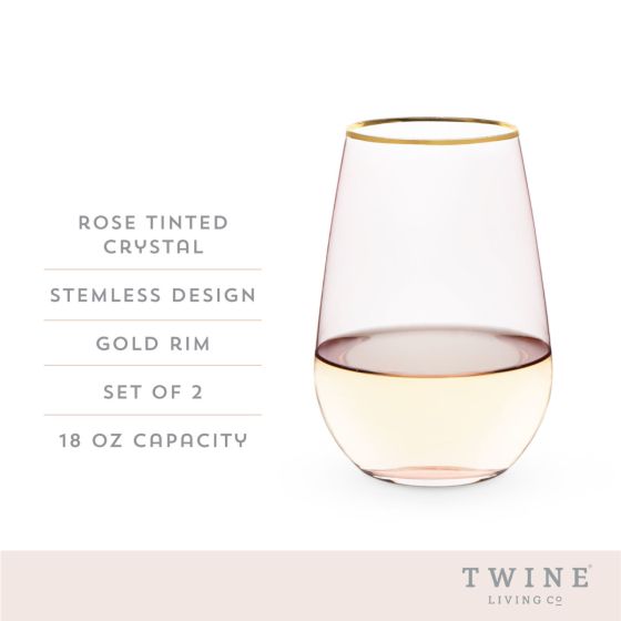 Rose Crystal Stemless Wine Glass Set