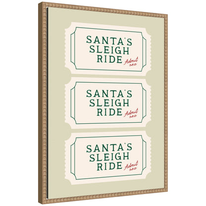 Santa Sleigh Ride Retro Ticket by Lucky Guava Framed Canvas Wall Art Print