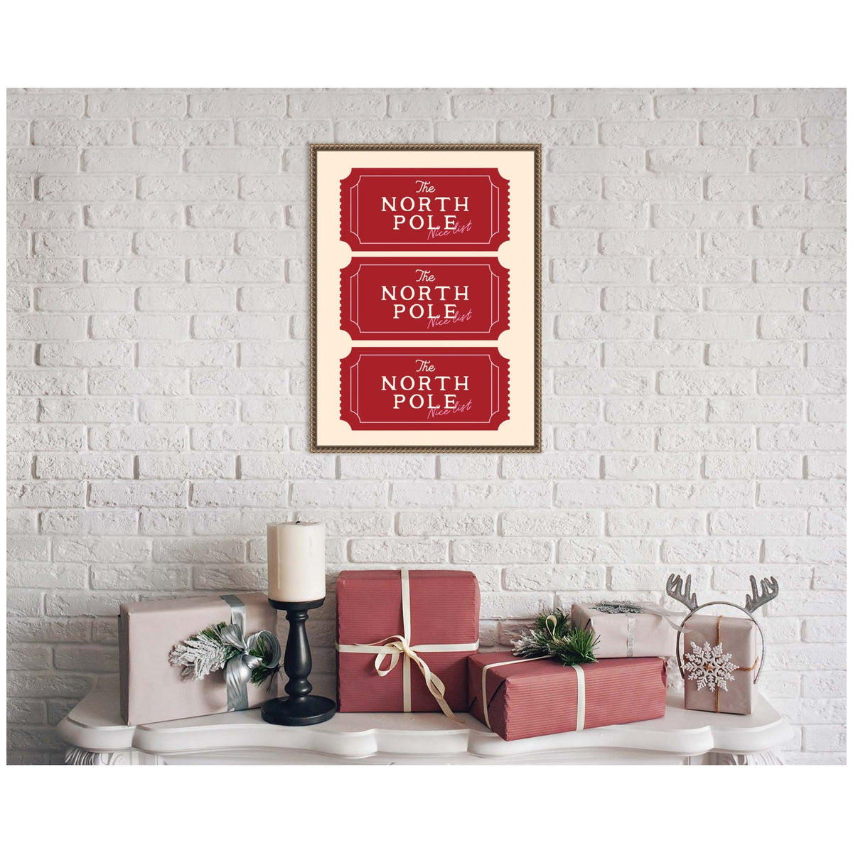 Christmas North Pole Ticket by Lucky Guava Framed Canvas Wall Art Print