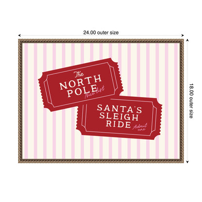 Pink North Pole Sleigh Ticket by Lucky Guava Framed Canvas Wall Art Print