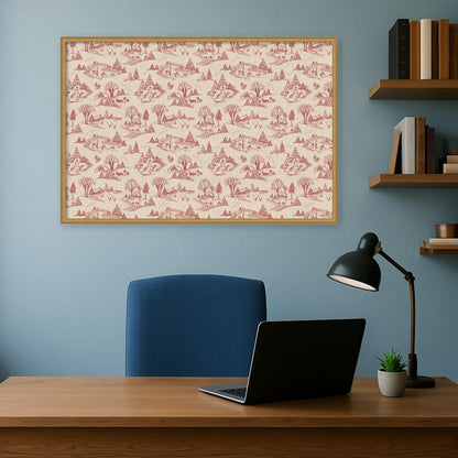 Kate and Laurel Framed Fabric Pinboard Wonderland Red Toile