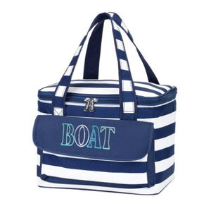Boat Outline Navy Stripe Cooler Bag