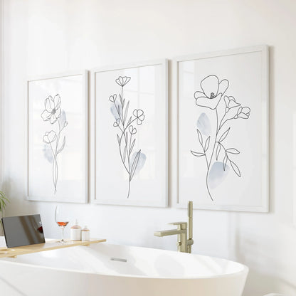 Black and White Botanical Prints. Modern Minimalist Line Art