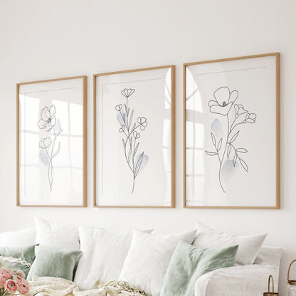 Black and White Botanical Prints. Modern Minimalist Line Art