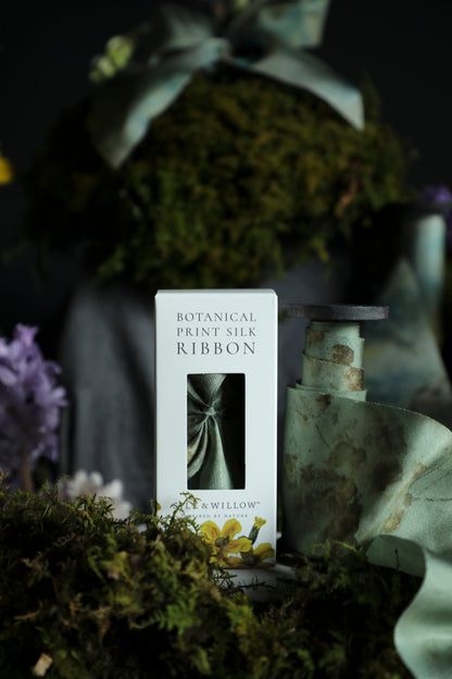 Coreopsis Sage Botanical Print Silk ribbon