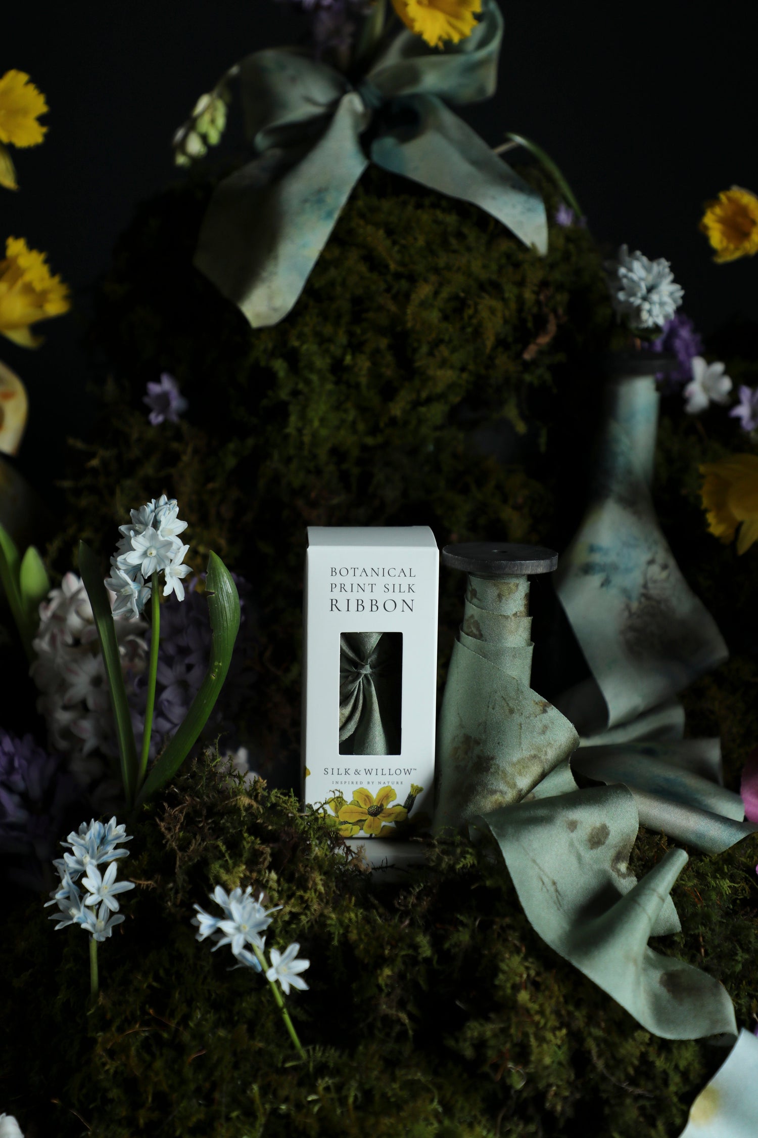 Coreopsis Sage Botanical Print Silk ribbon