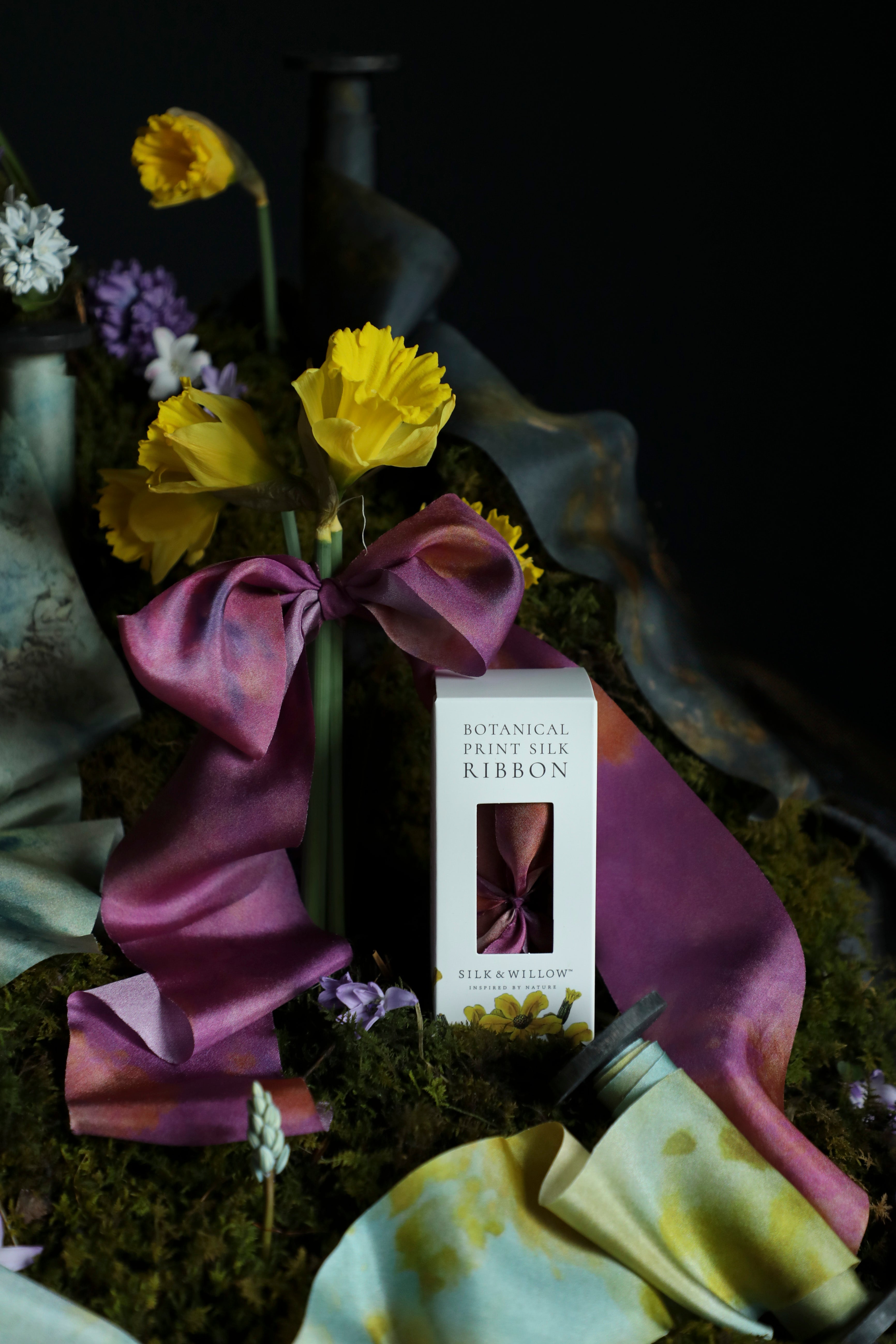 Hot Peony Botanical Print Silk Ribbon