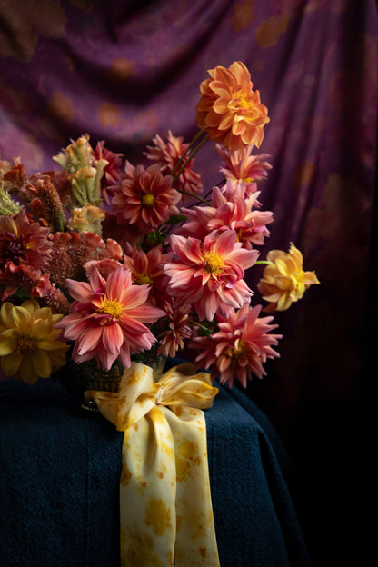 Marigold Yellow Botanical Print Silk Ribbon