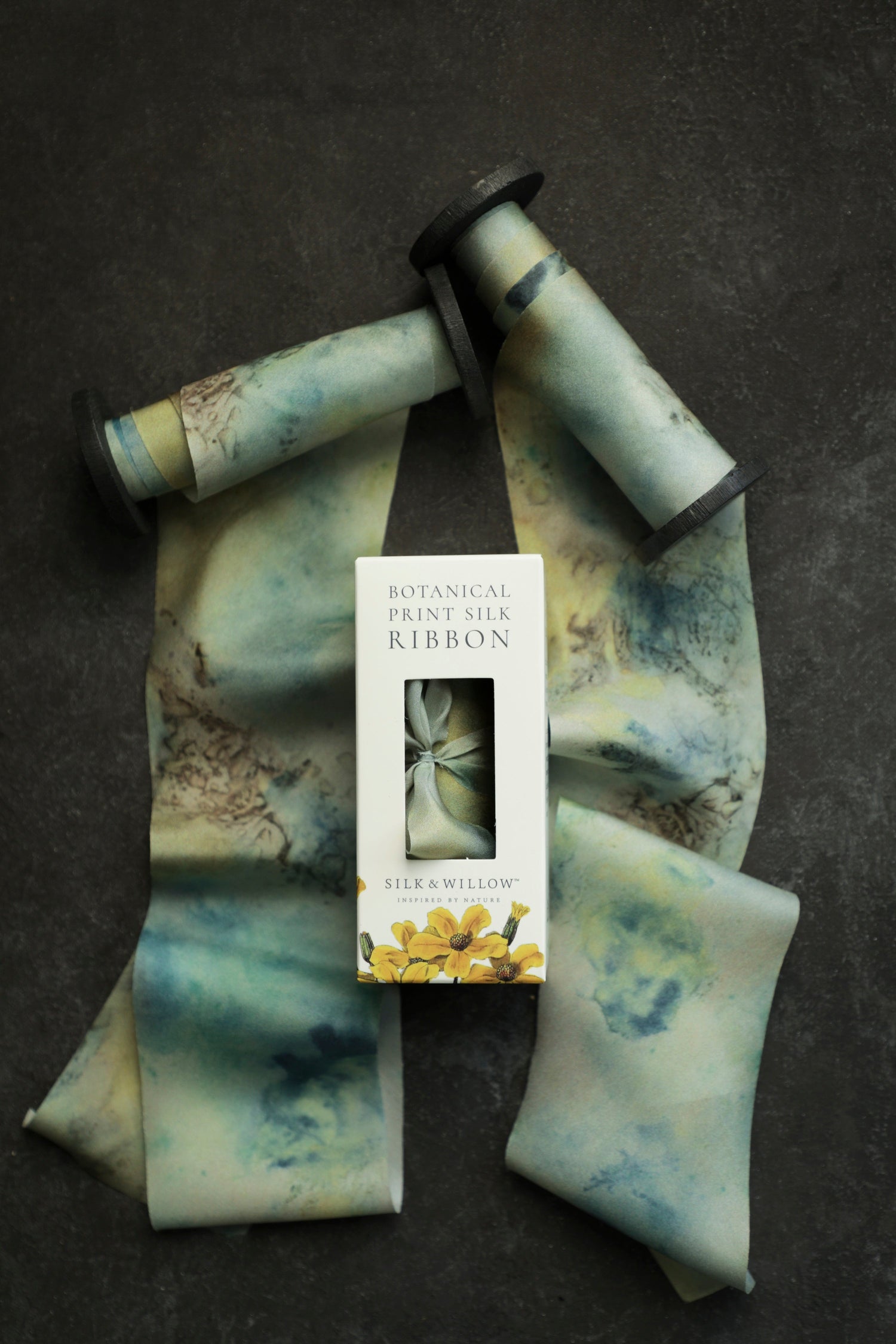 Seascape Botanical Print Silk Ribbon