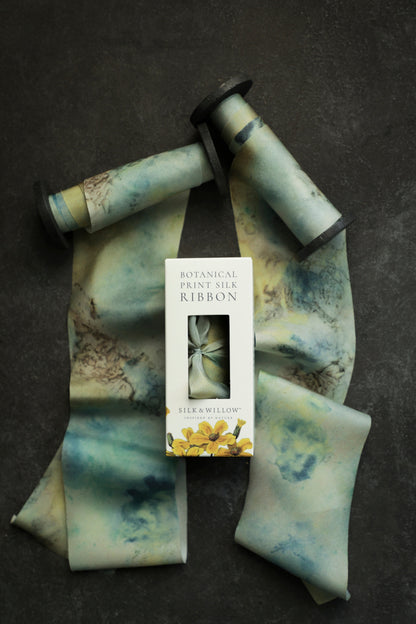 Seascape Botanical Print Silk Ribbon