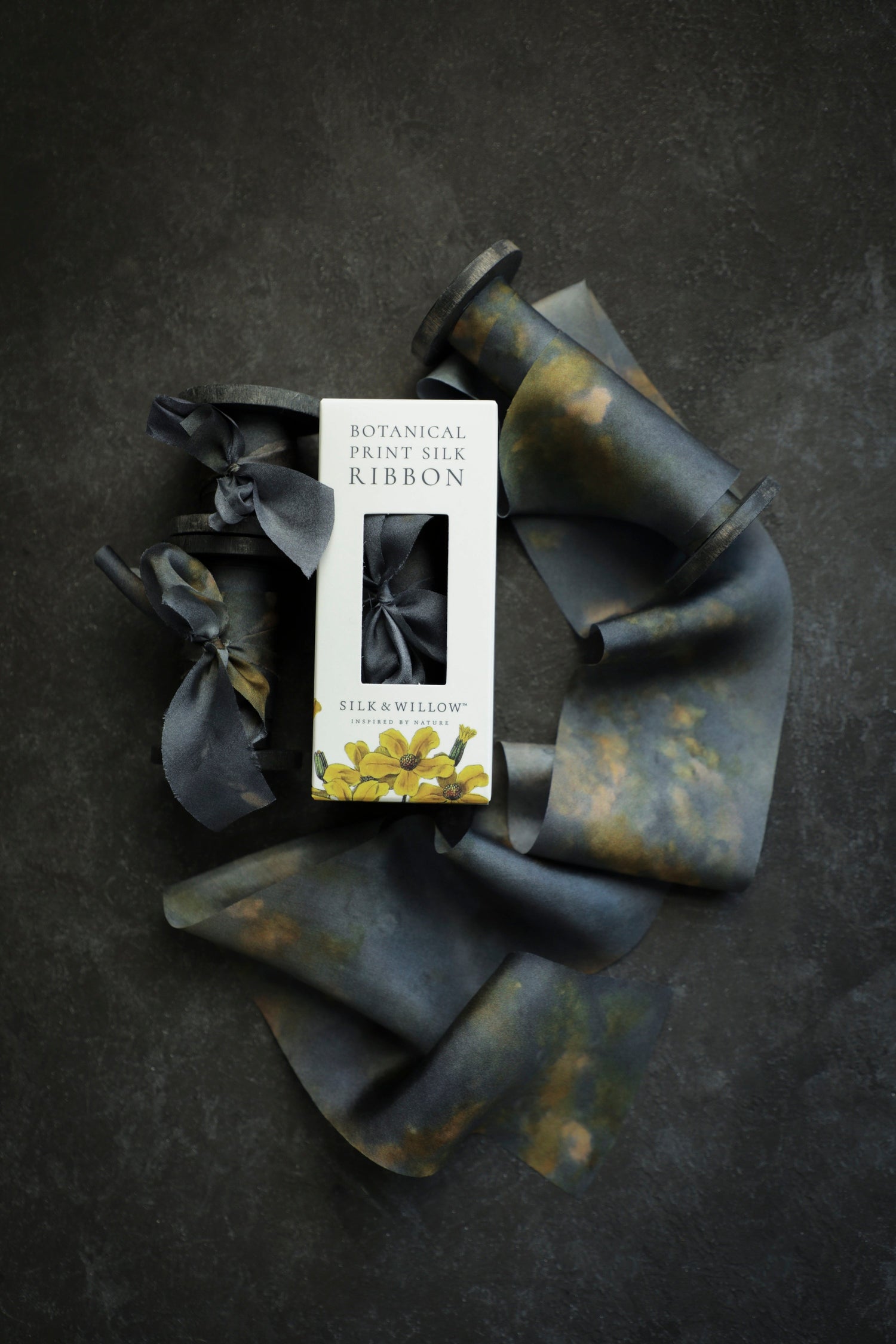 Midnight Botanical Print Silk ribbon