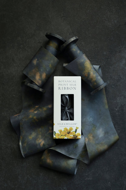 Midnight Botanical Print Silk ribbon