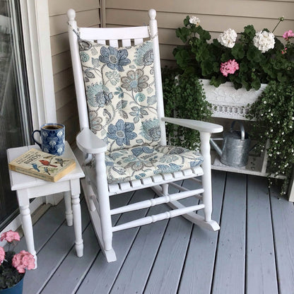 Boutique Blue Floral Porch Rocker Cushions - Latex Foam Fill