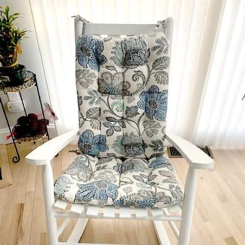 Boutique Blue Floral Porch Rocker Cushions - Latex Foam Fill