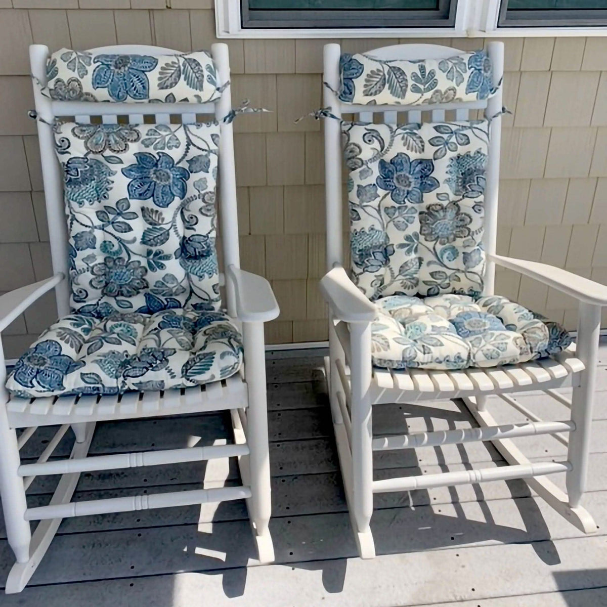 Boutique Blue Floral Porch Rocker Cushions - Latex Foam Fill
