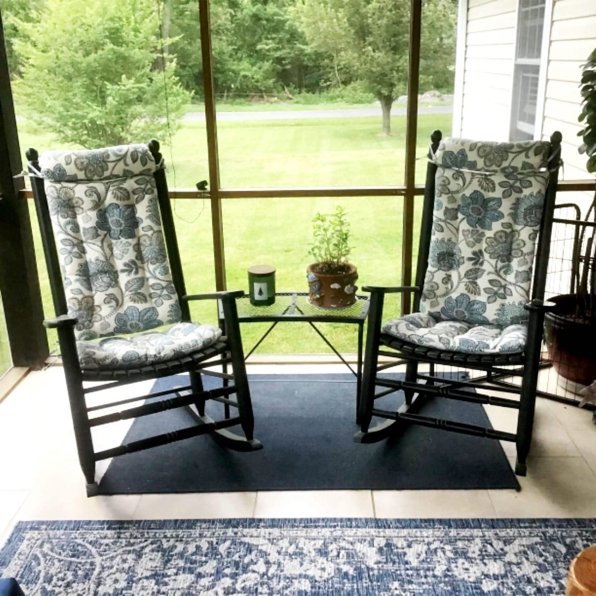 Boutique Blue Floral Porch Rocker Cushions - Latex Foam Fill