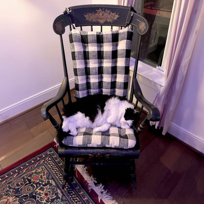 Buffalo Check Rocking Chair Cushions - Latex Foam Fill - Reversible - Black &amp; Cream